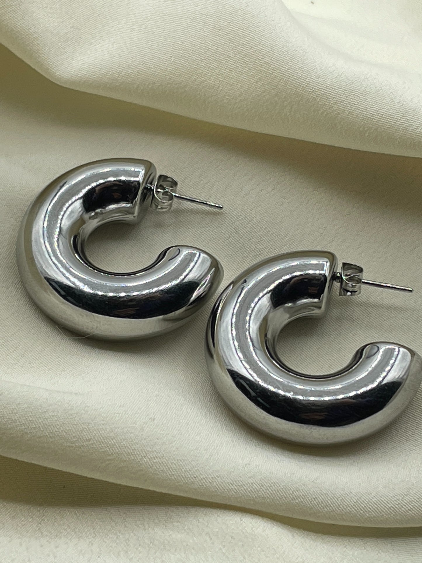 Giant Half Hoops Earrings Silver