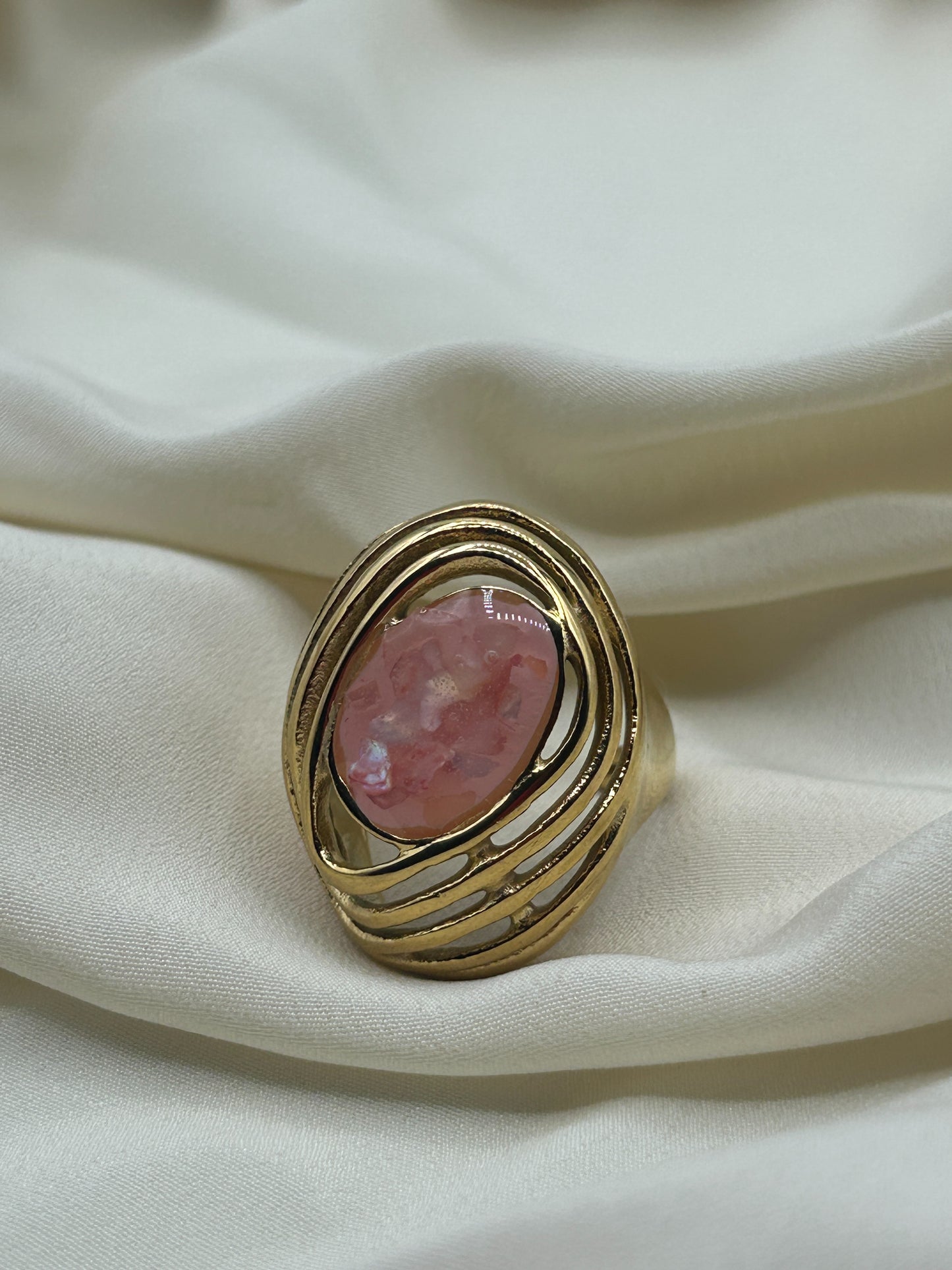 Giant Pink Stone Ring Gold
