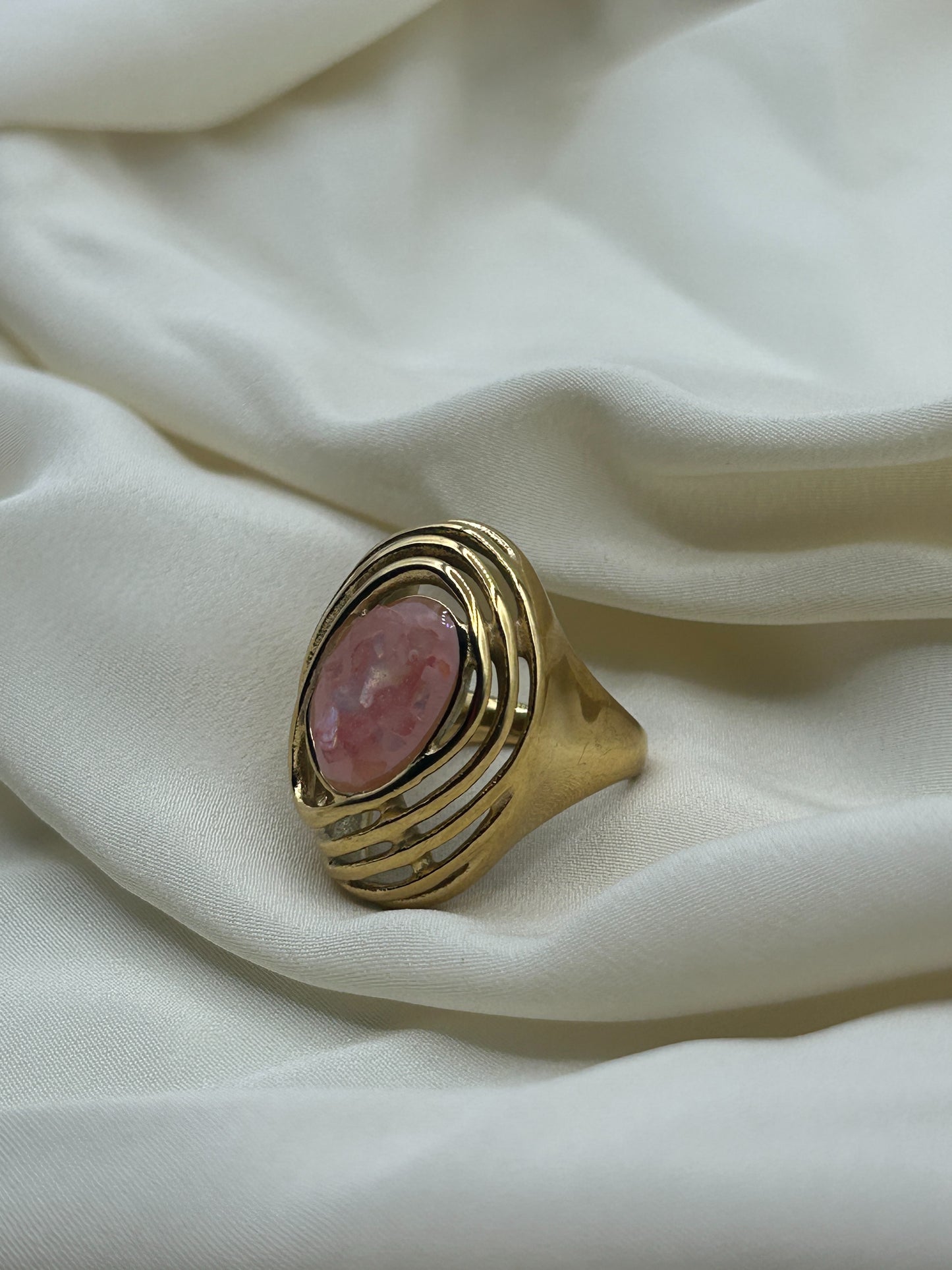 Giant Pink Stone Ring Gold