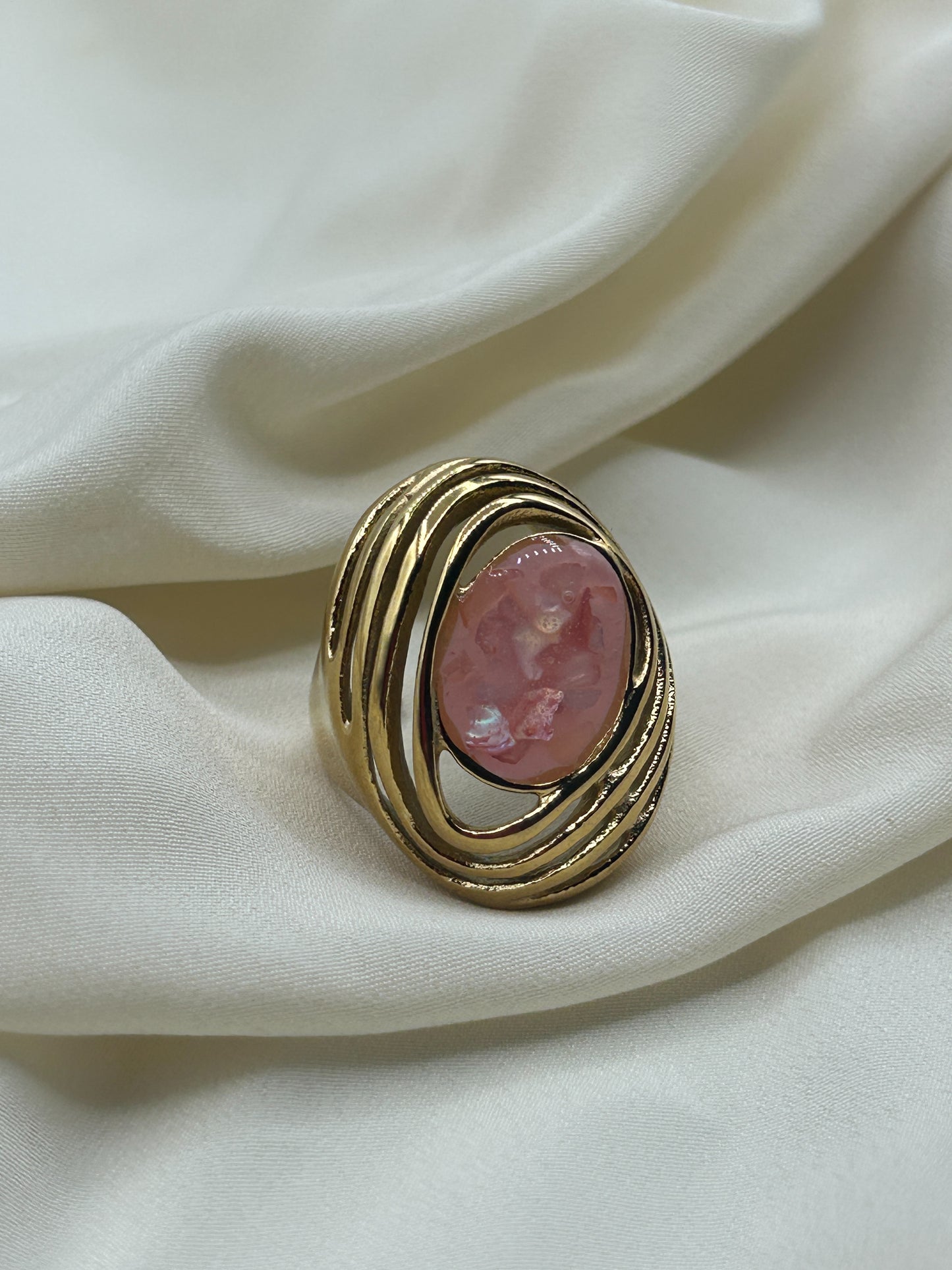 Giant Pink Stone Ring Gold