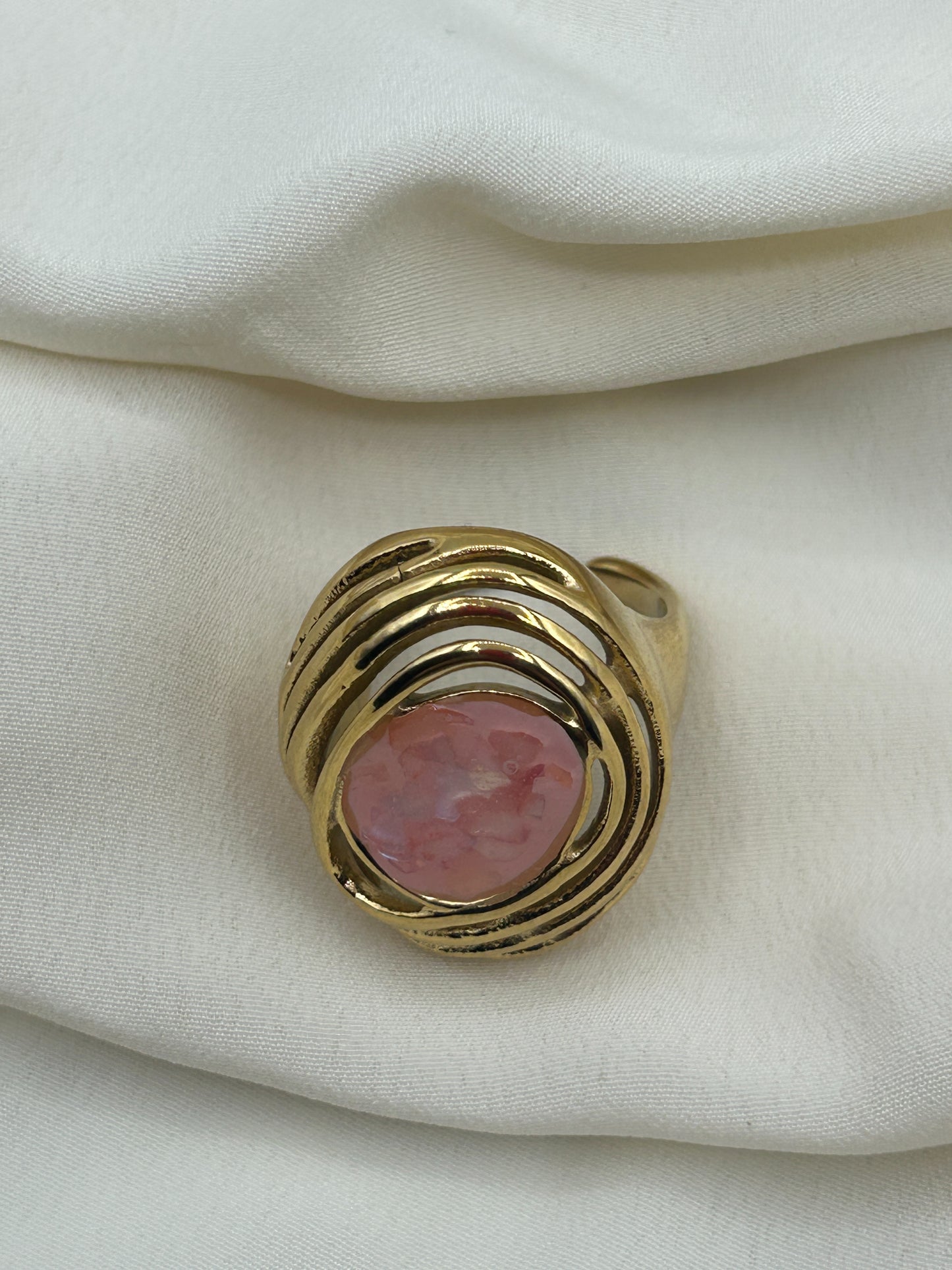 Giant Pink Stone Ring Gold