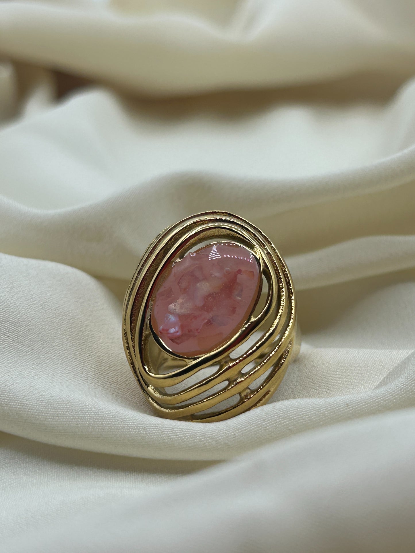 Giant Pink Stone Ring Gold