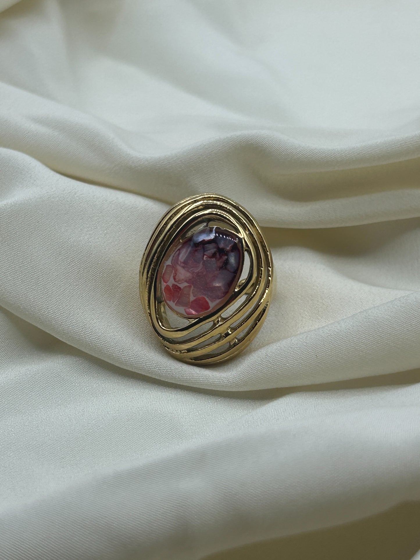 Giant Plum Stone Ring Gold