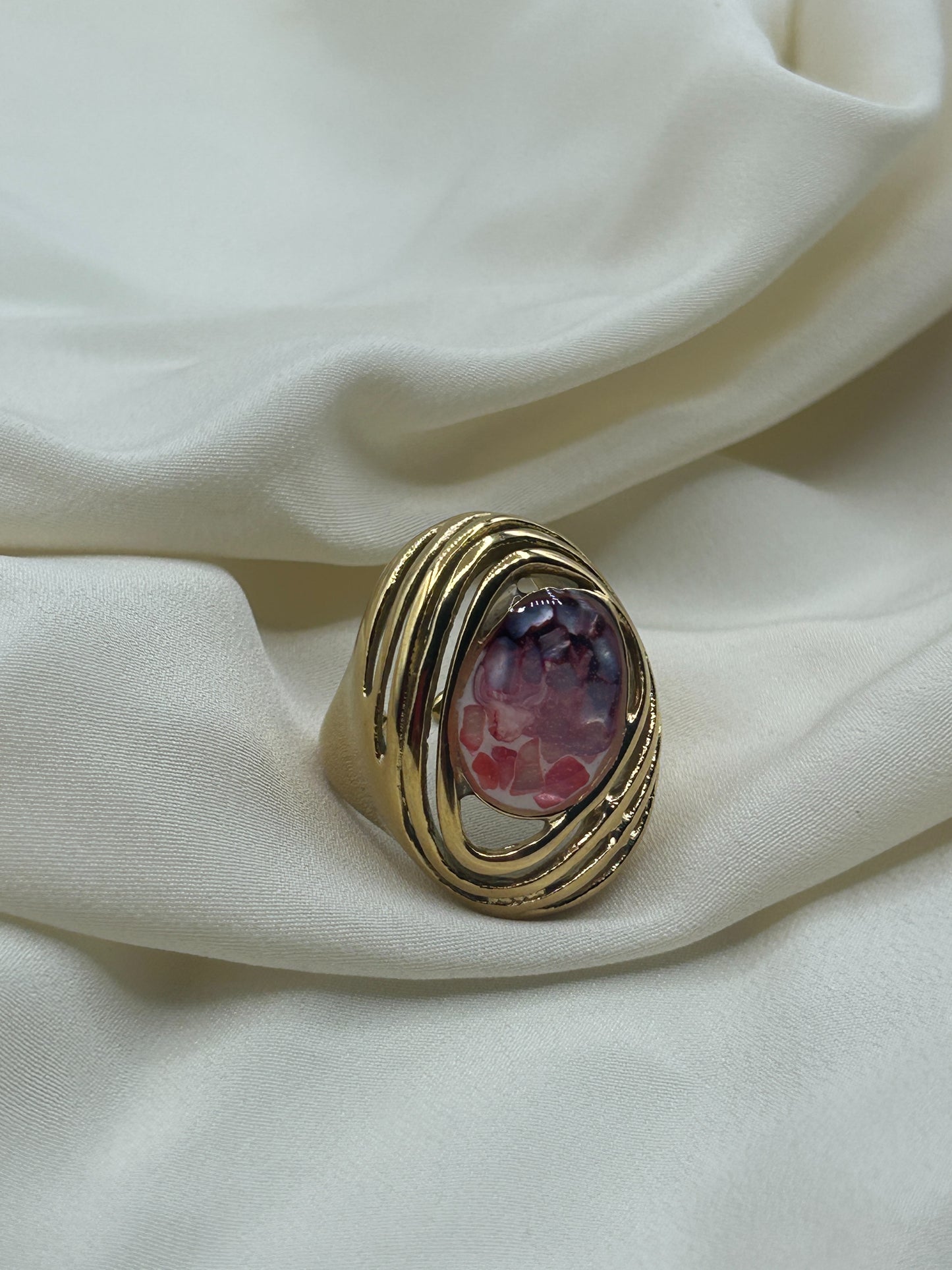 Giant Plum Stone Ring Gold