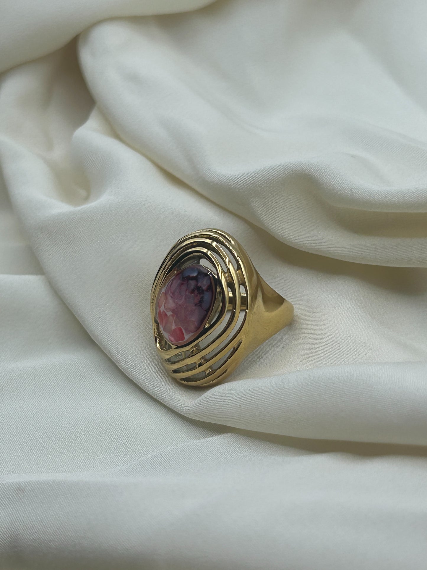 Giant Plum Stone Ring Gold