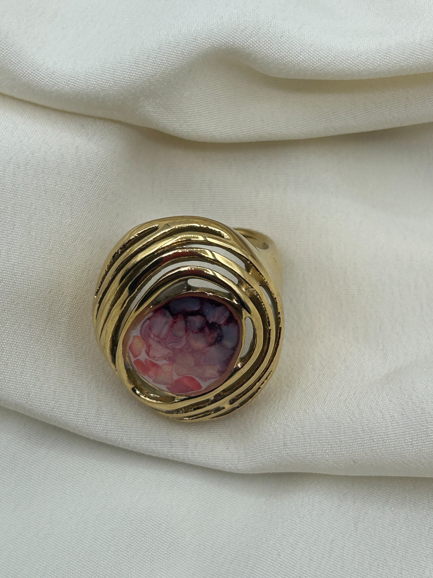 Giant Plum Stone Ring Gold