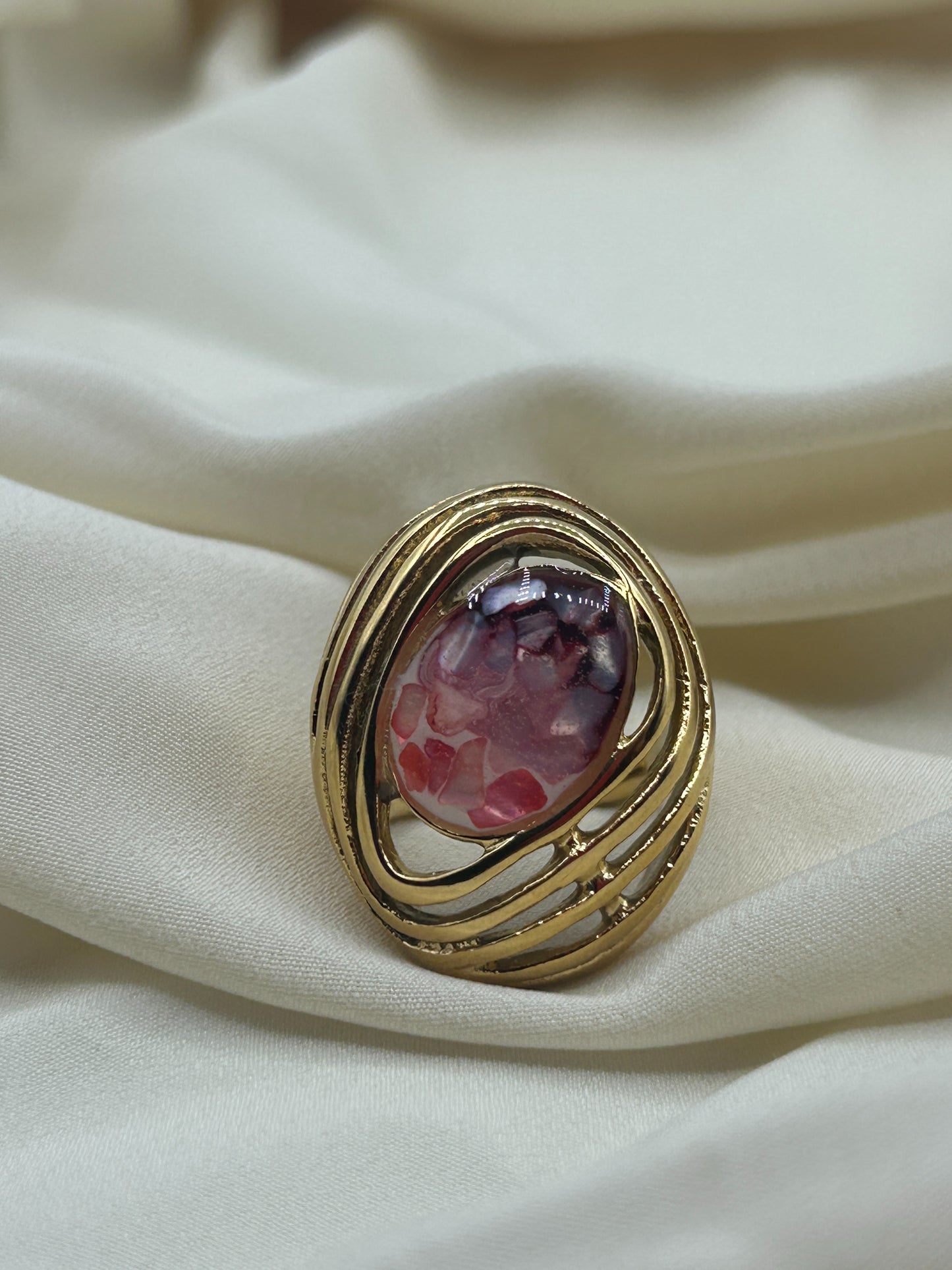 Giant Plum Stone Ring Gold