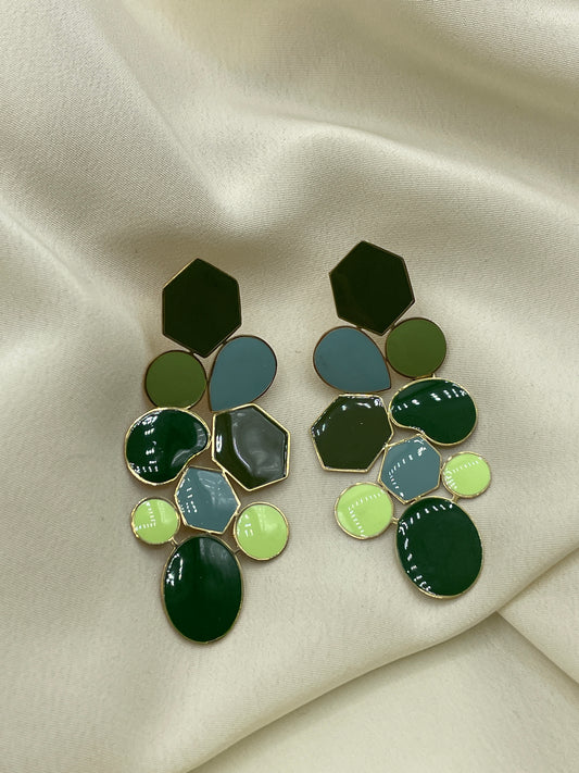 Green Geometric Pendant Earrings
