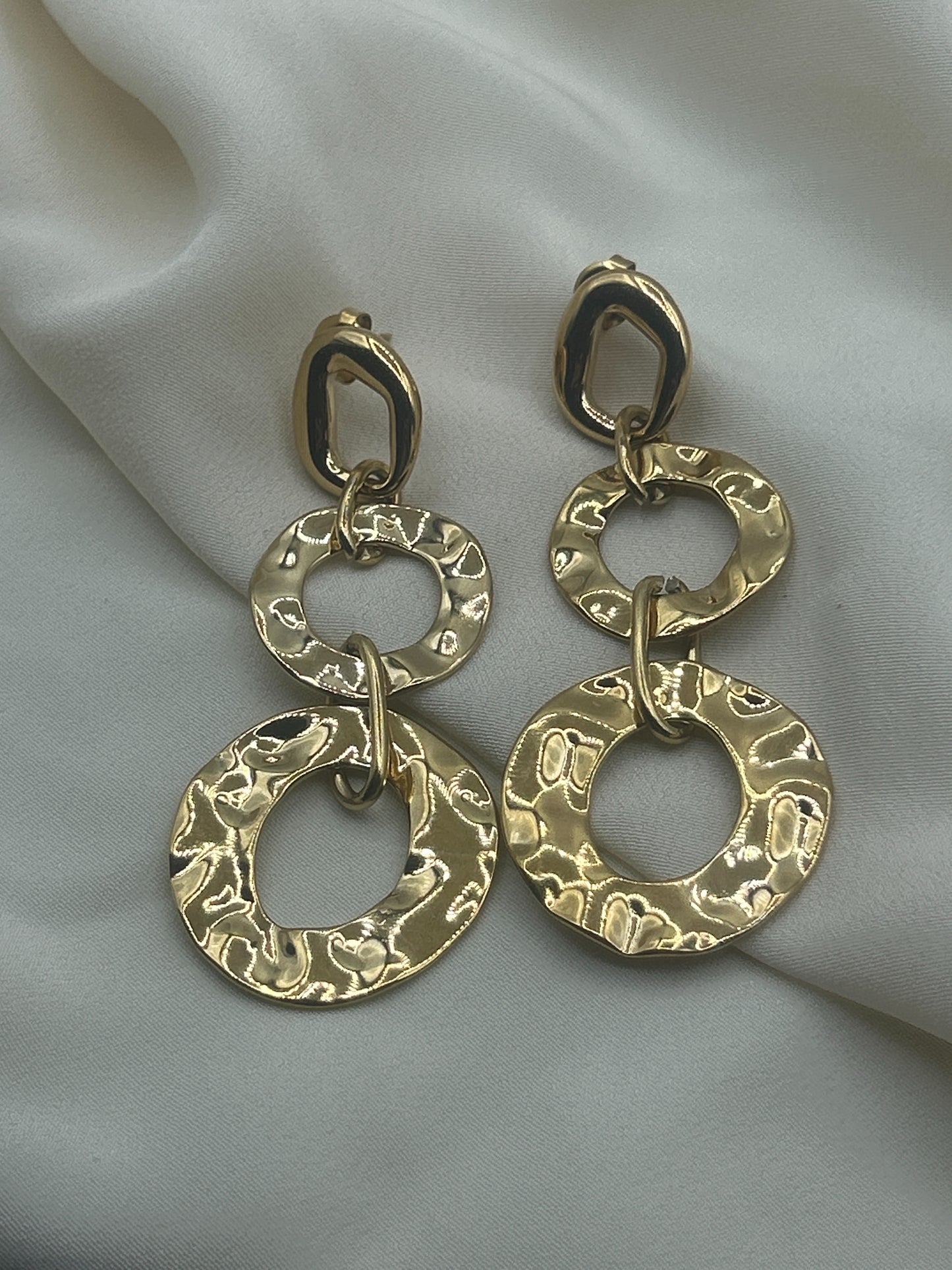 Hammered Double Circle Earrings Gold