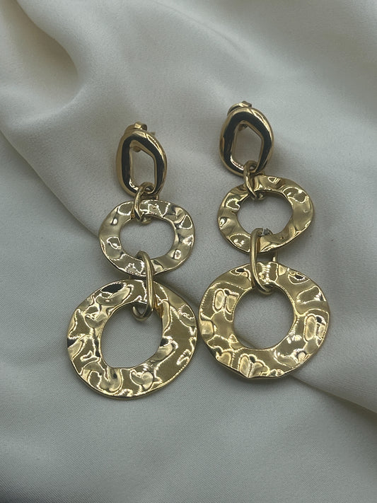 Hammered Double Circle Earrings Gold