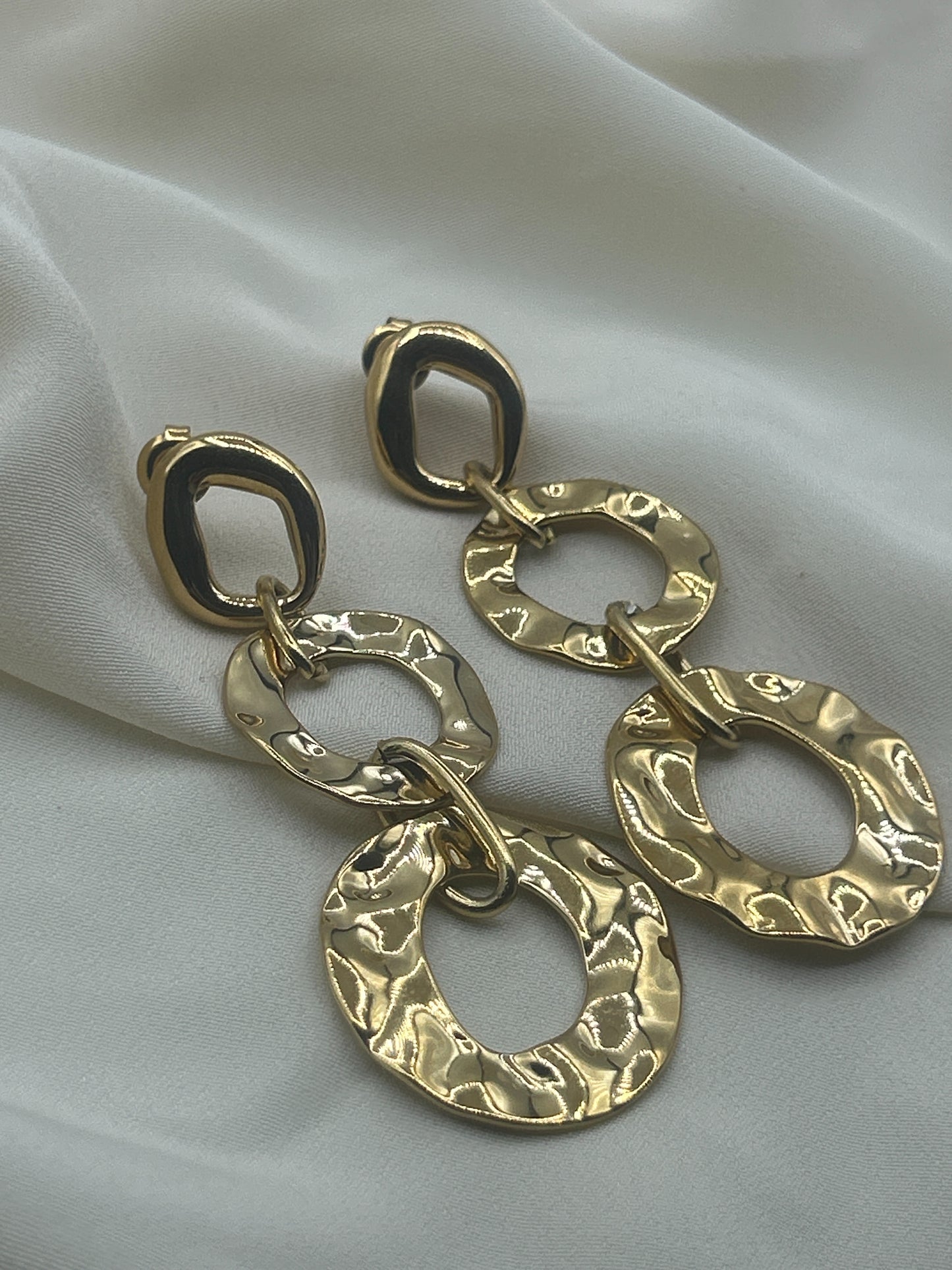 Hammered Double Circle Earrings Gold