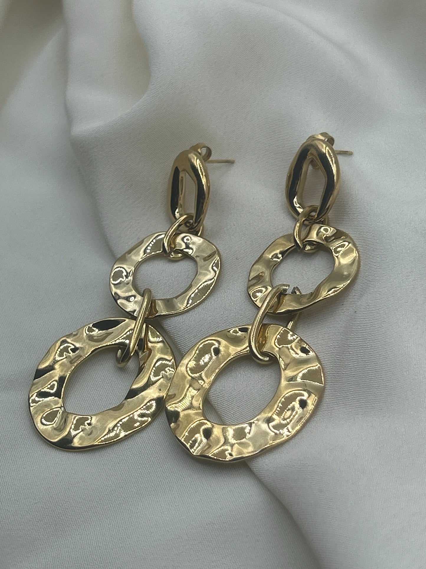 Hammered Double Circle Earrings Gold