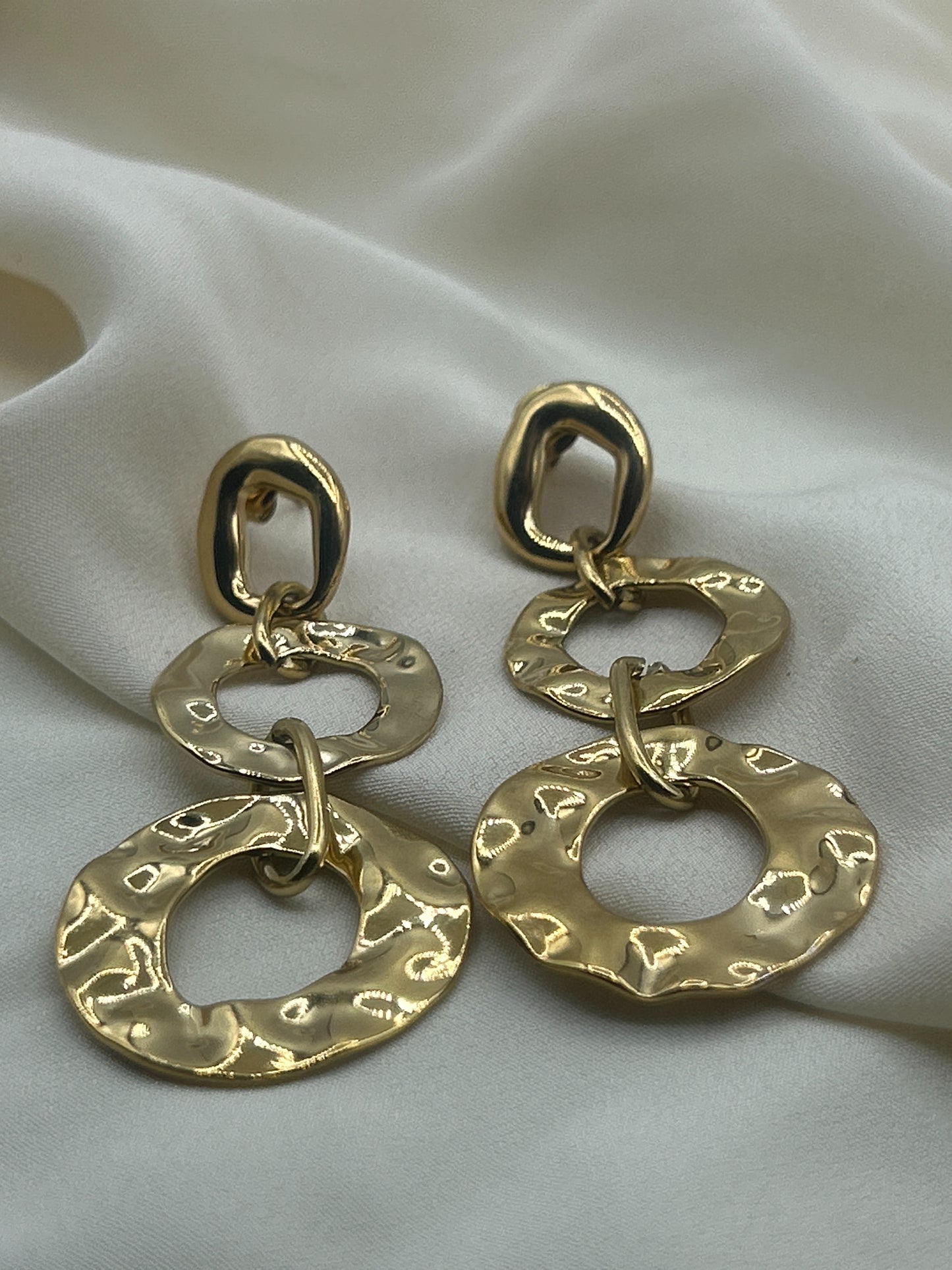 Hammered Double Circle Earrings Gold