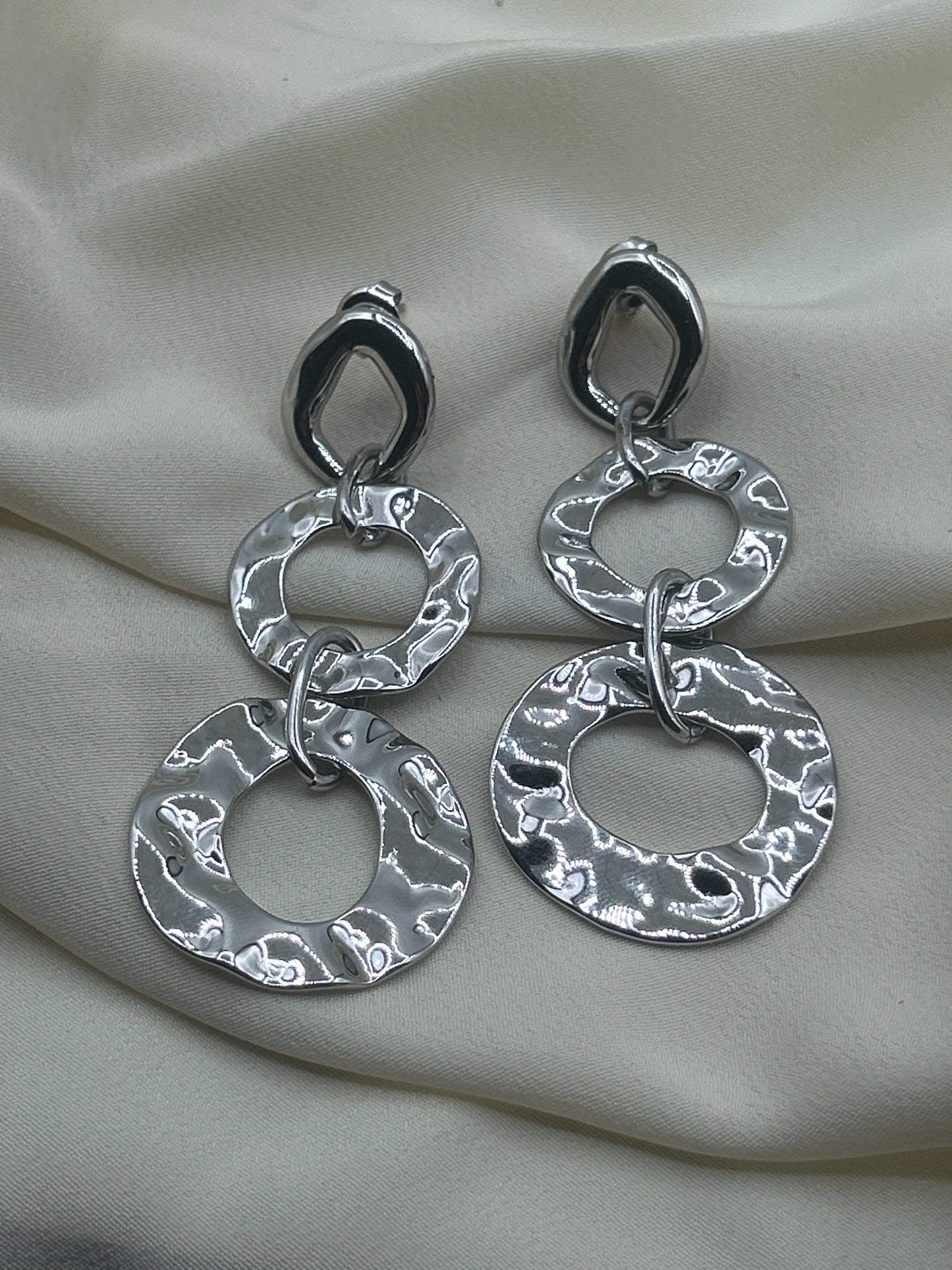 Hammered Double Circle Earrings Silver