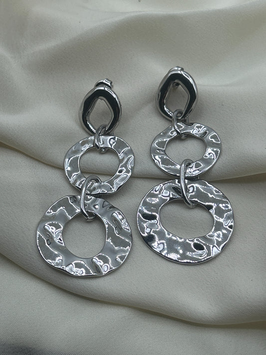 Hammered Double Circle Earrings Silver