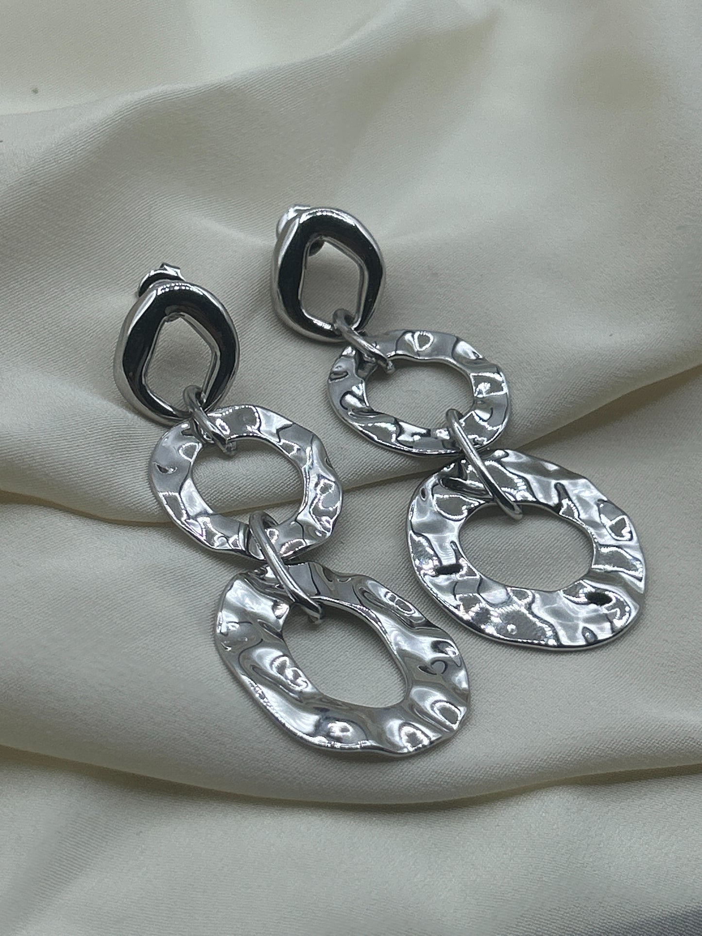 Hammered Double Circle Earrings Silver