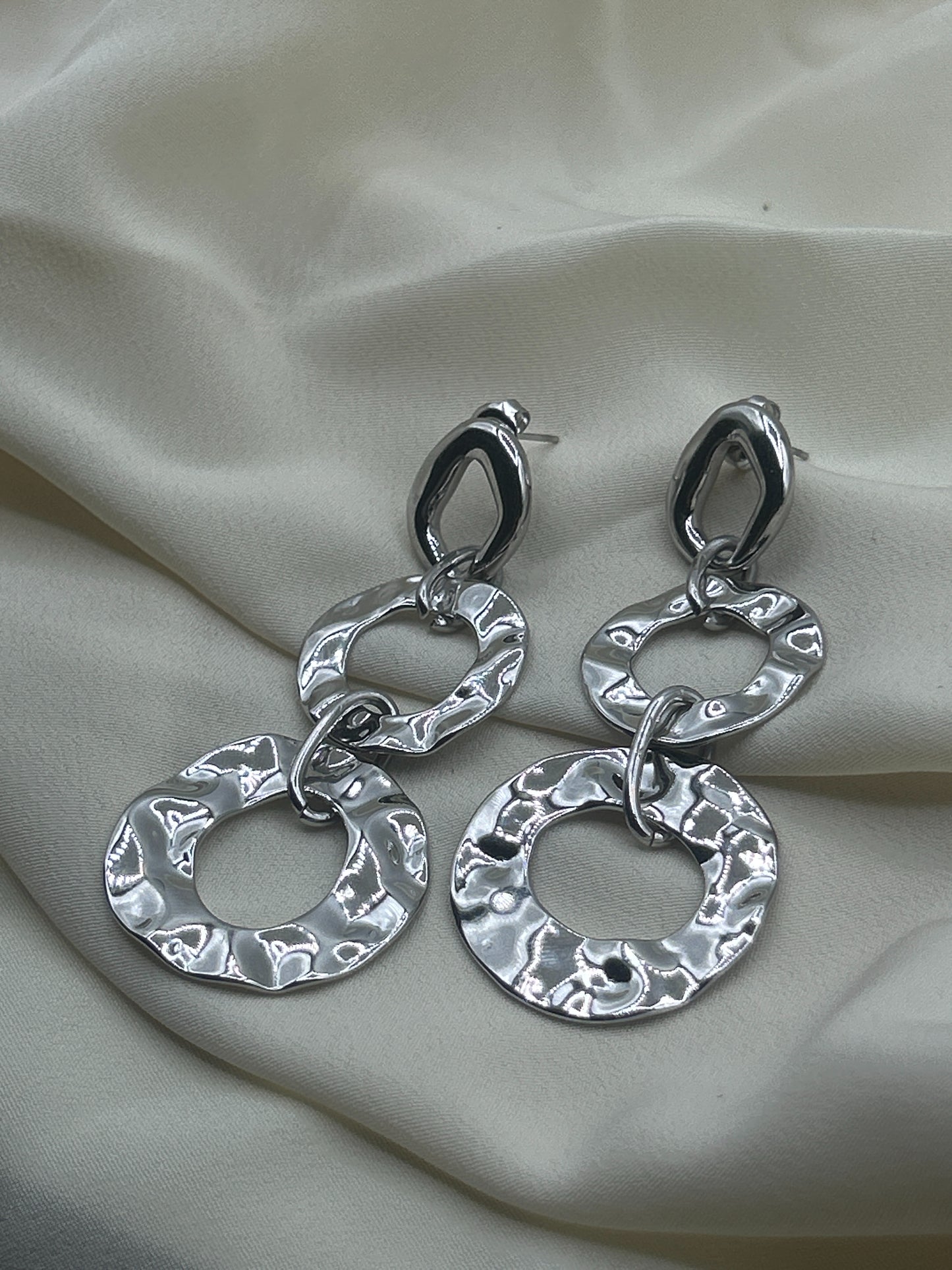 Hammered Double Circle Earrings Silver