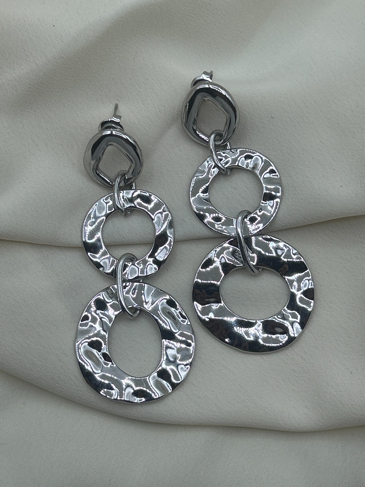 Hammered Double Circle Earrings Silver