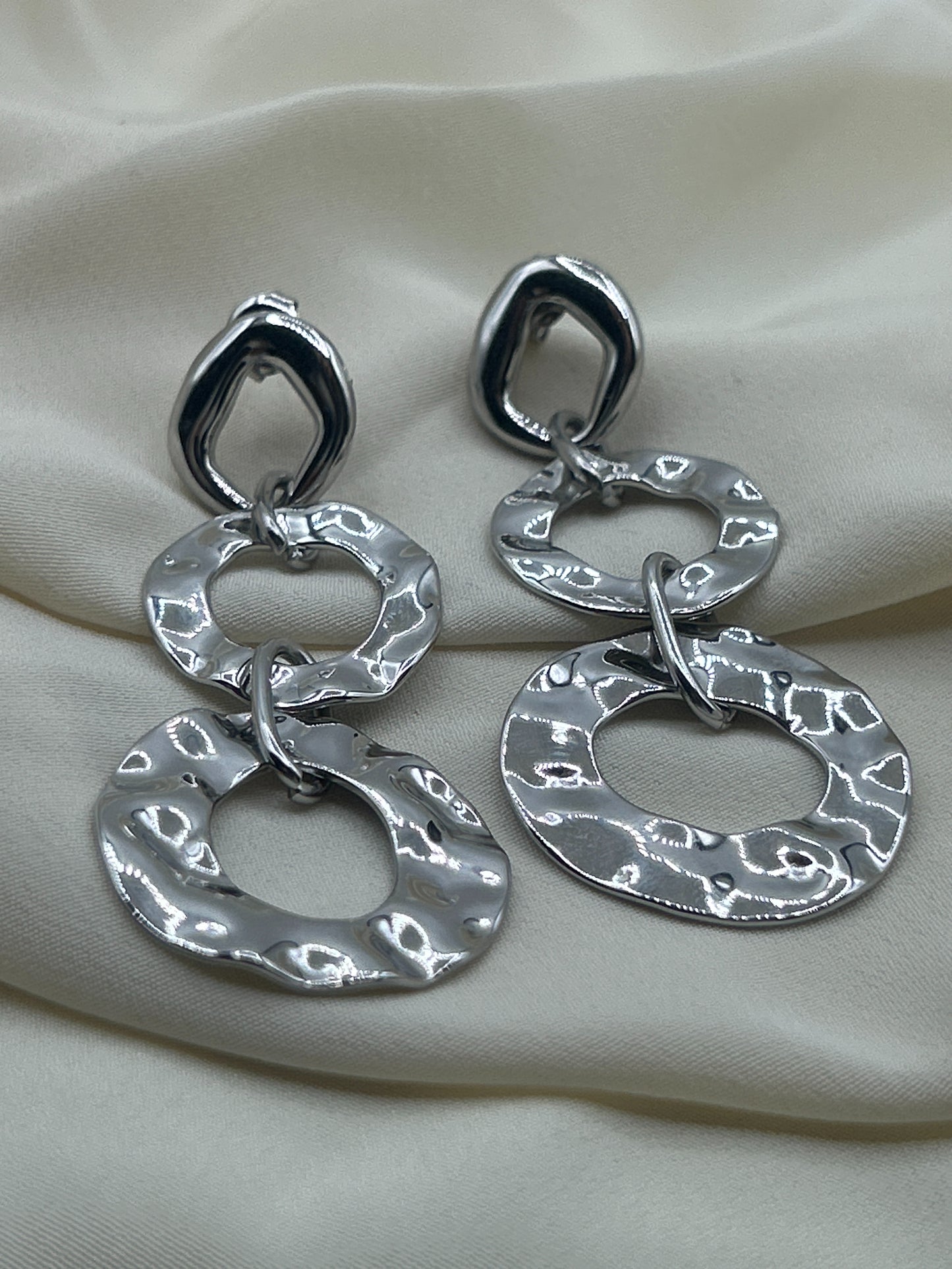Hammered Double Circle Earrings Silver