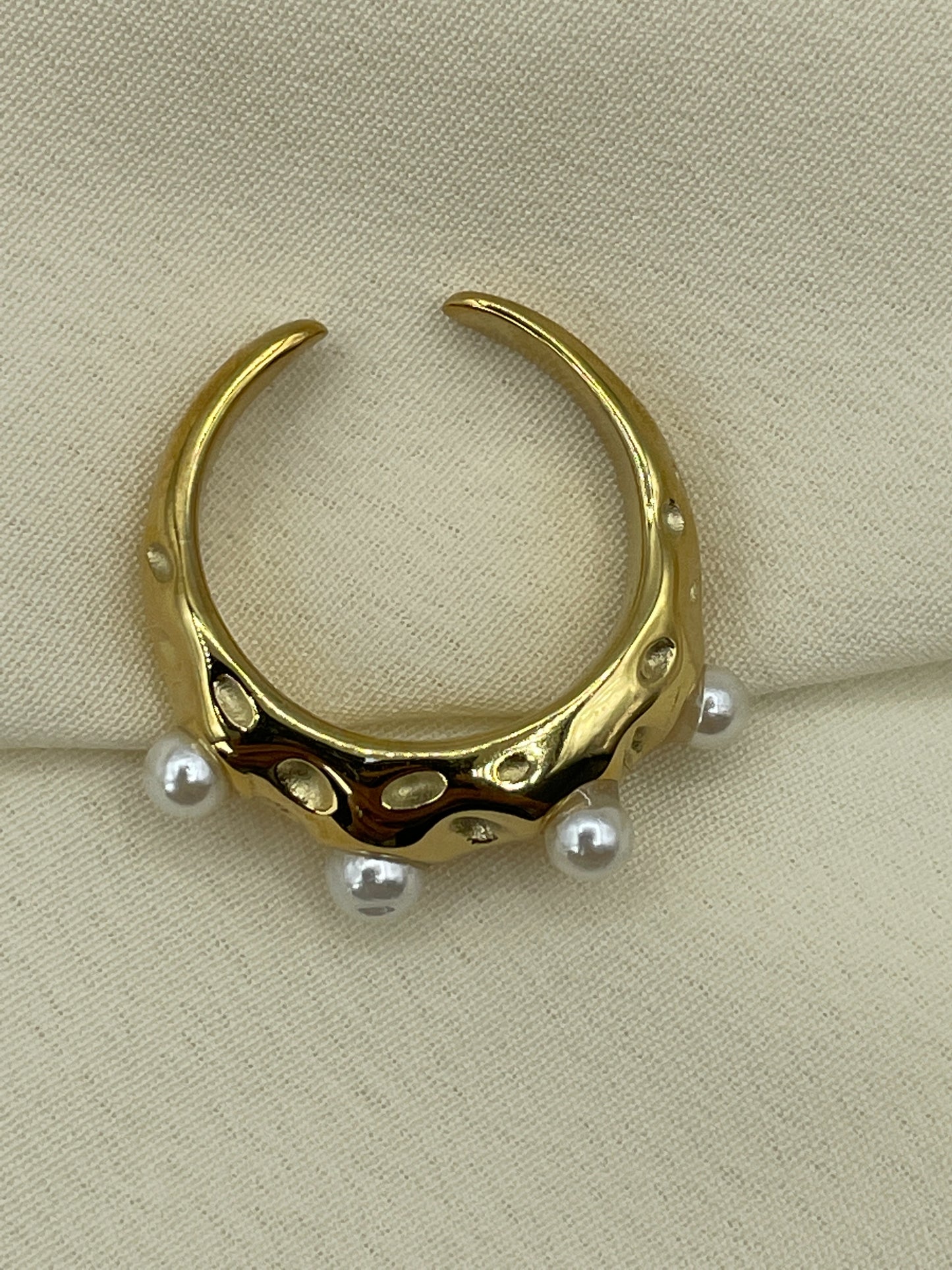 Hammered Pearled Gold Ring