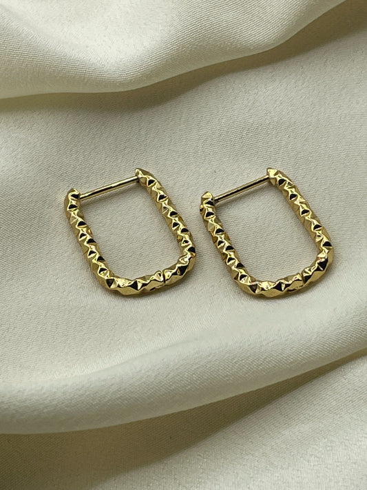 Hammered Square Hoops Earrings Gold