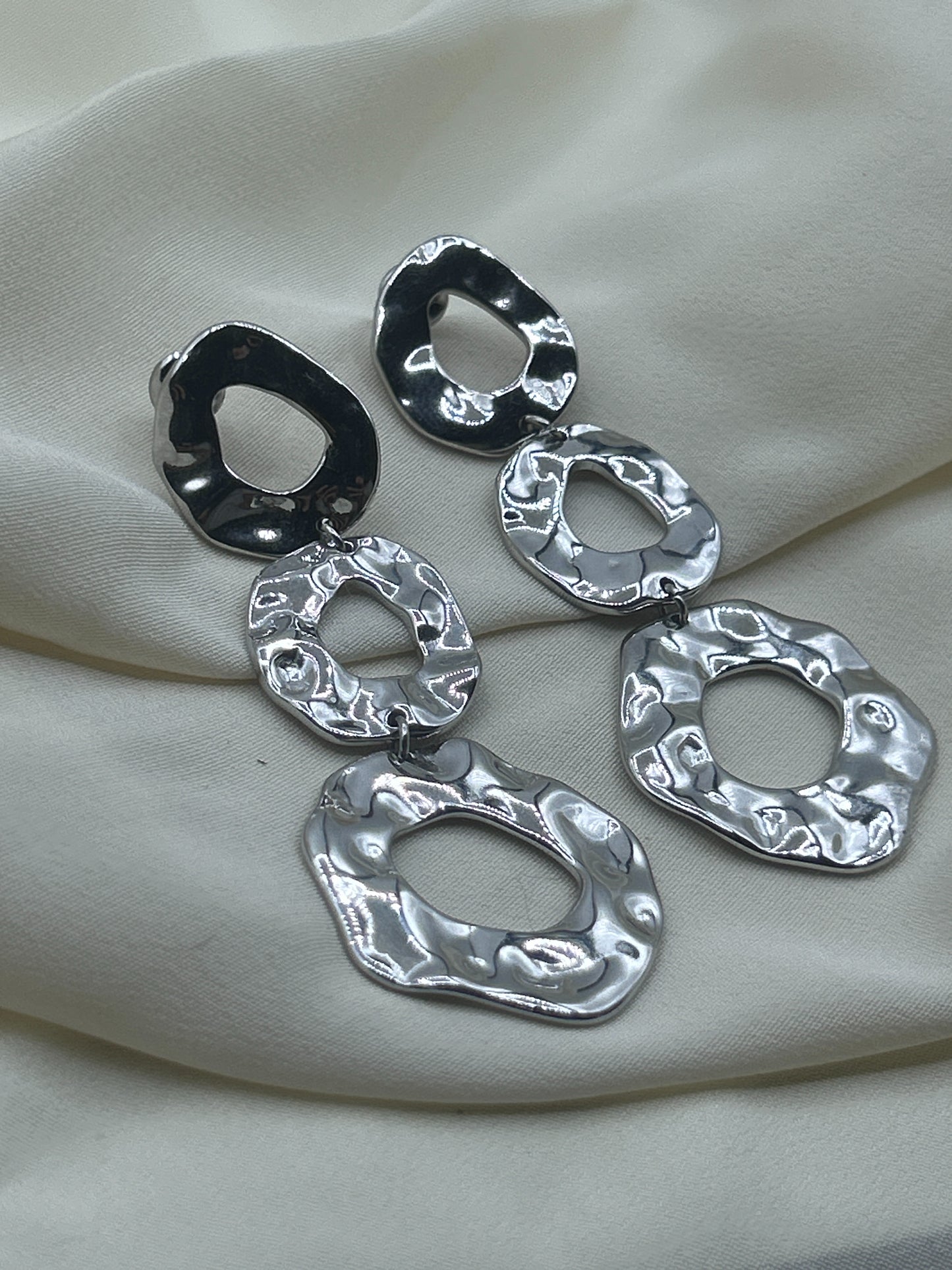 Hammered Triple Circle Earrings Silver