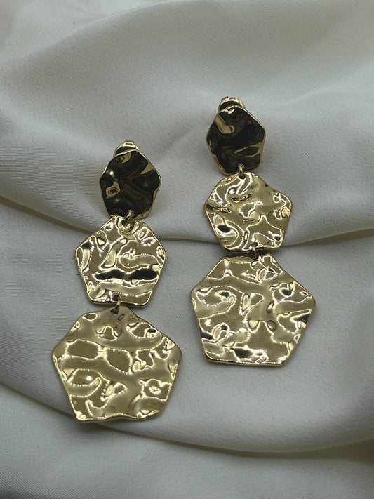 Hammered Triple Flat Earrings Gold