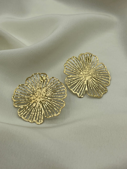 Large Unfilled Flower Earrings Gold