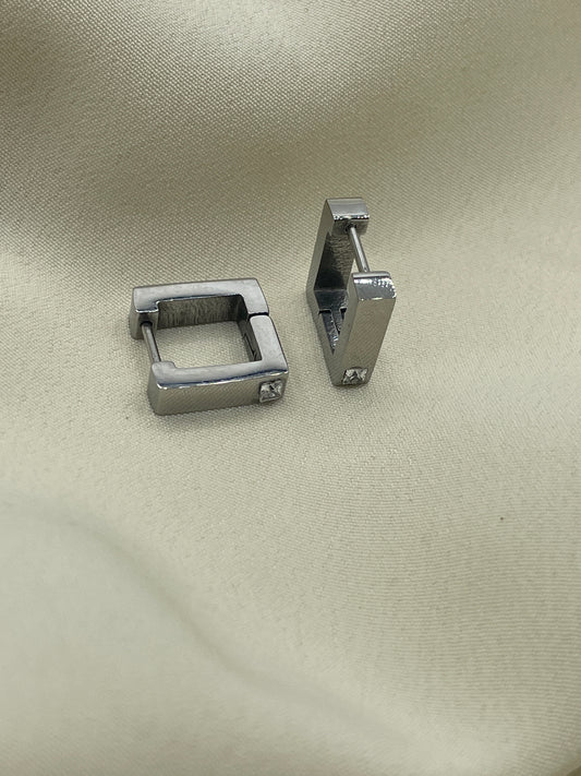 Mini Diamond Square Earrings Silver