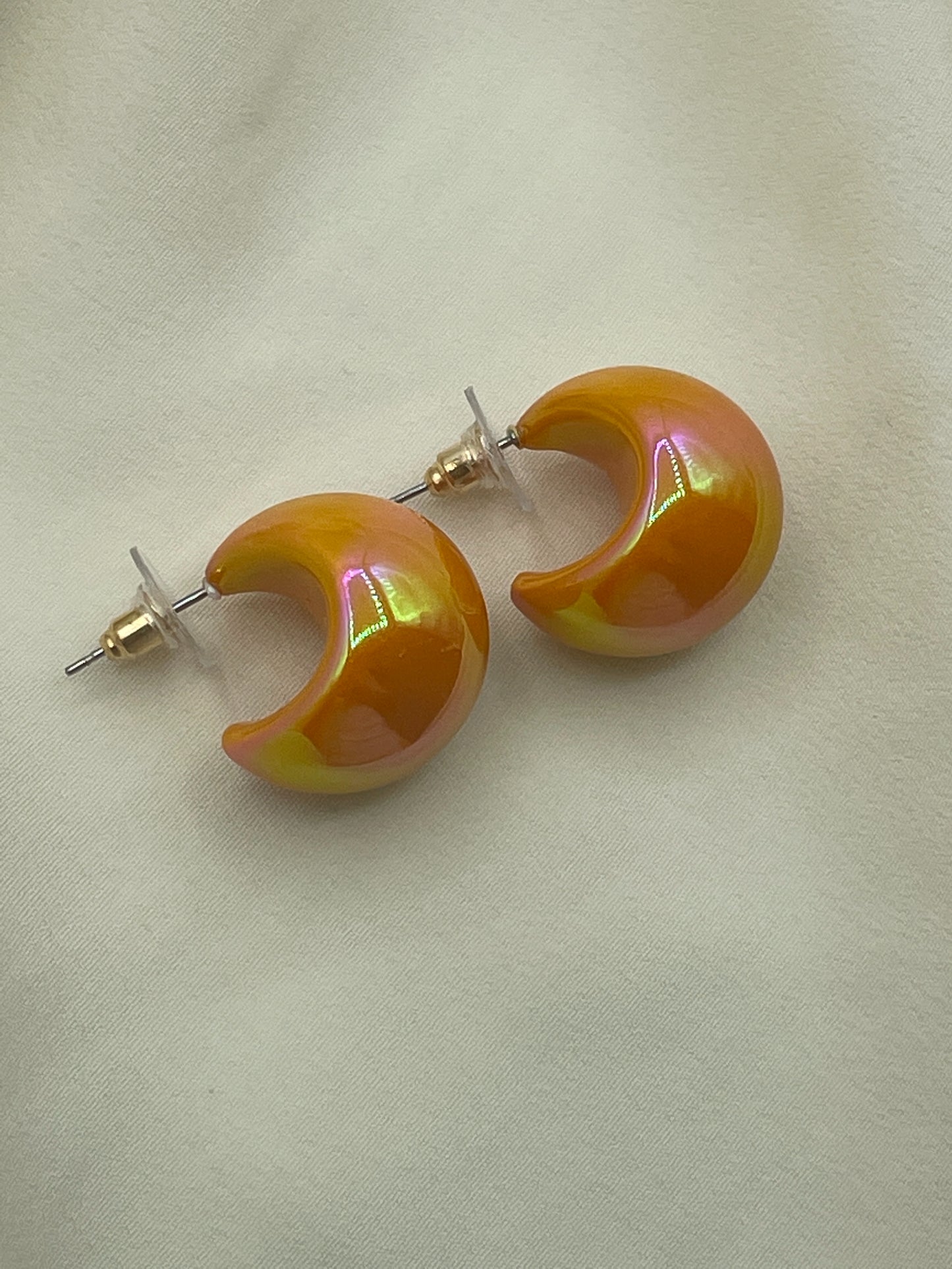 Orange Moon Crescent Earrings