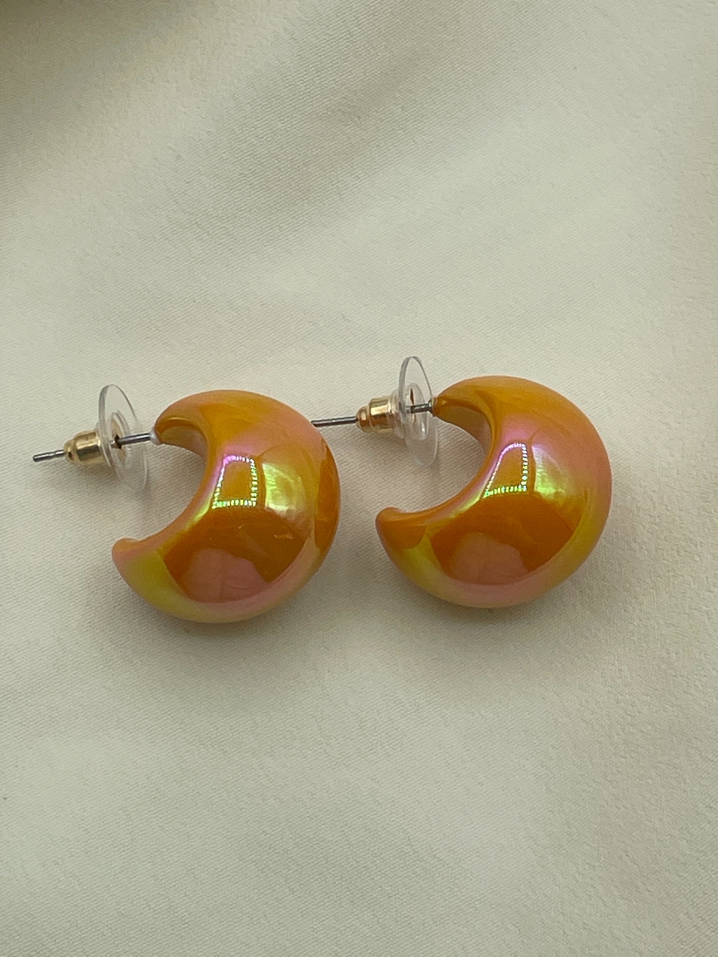Orange Moon Crescent Earrings