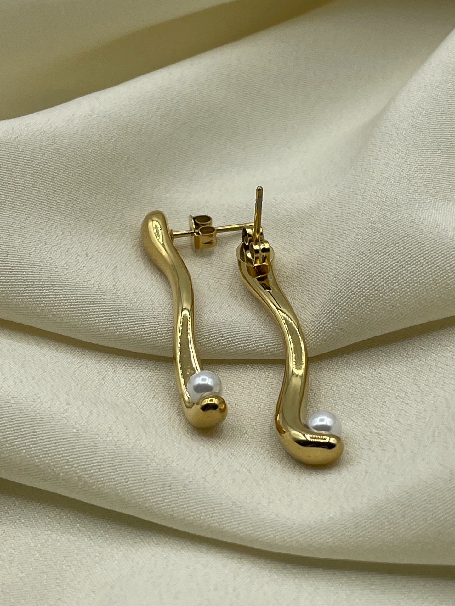 Pearled Serpentine Gold Earrings