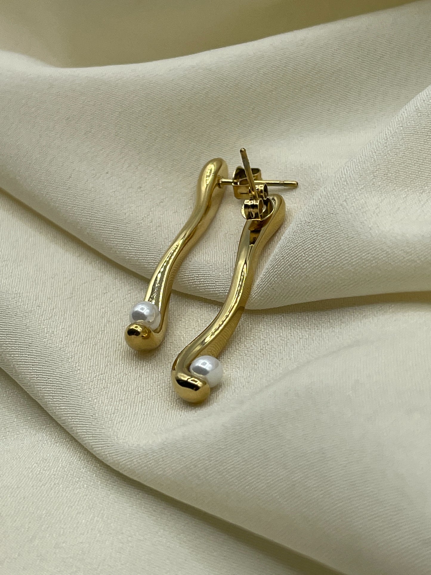 Pearled Serpentine Gold Earrings