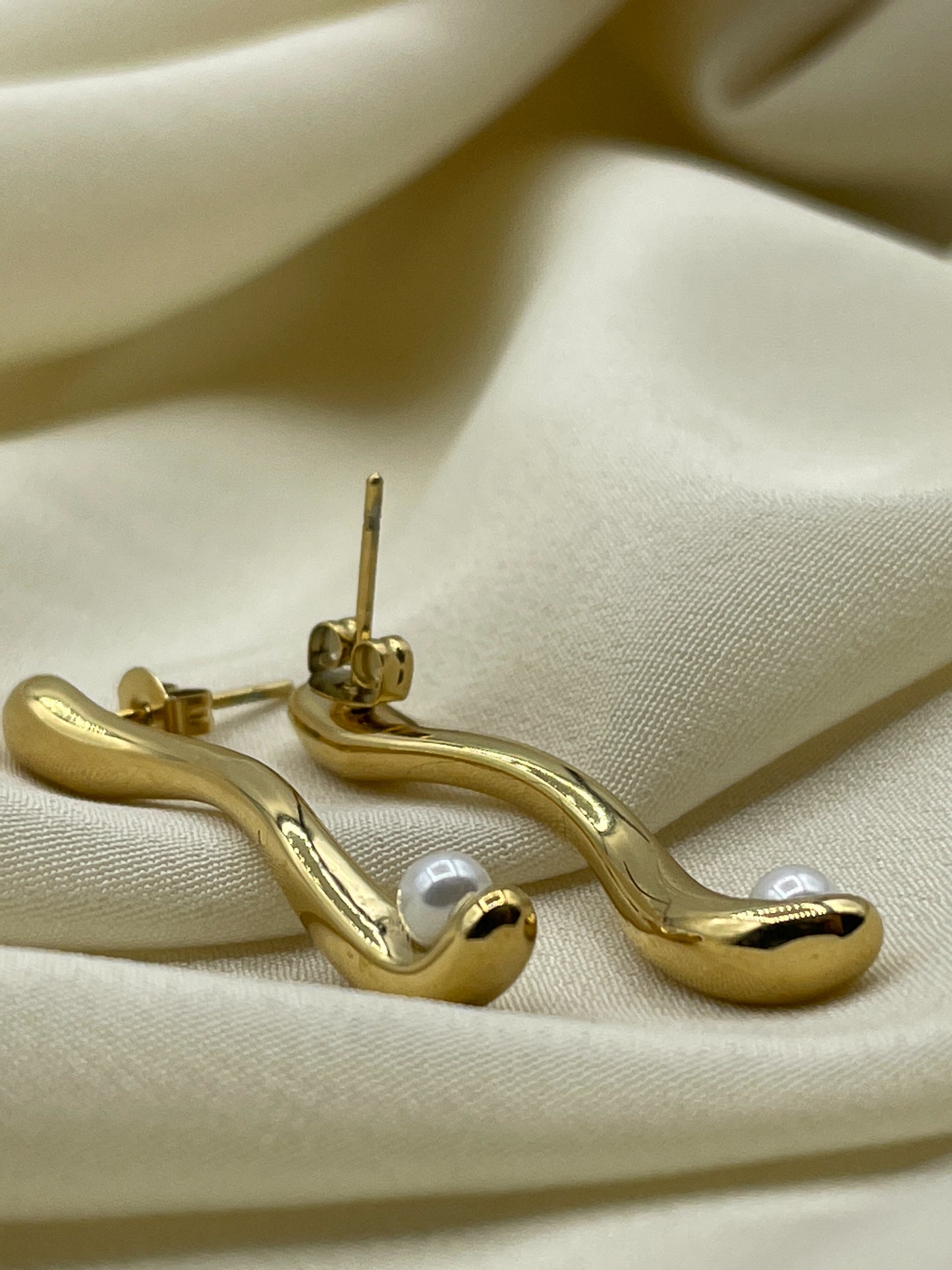 Pearled Serpentine Gold Earrings