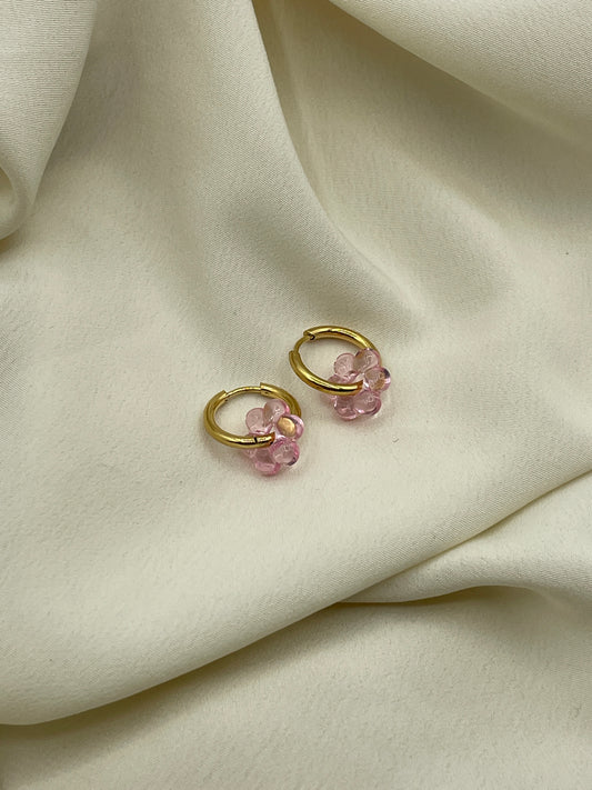 Pink Flower Hoops Earrings