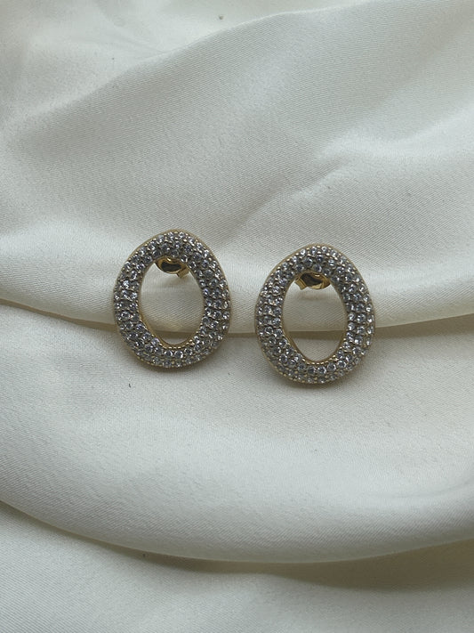 Rhinestone Circle Earrings Gold