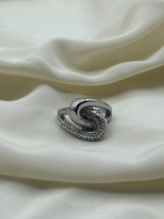 Rhinestone Intertwining Ring Silver