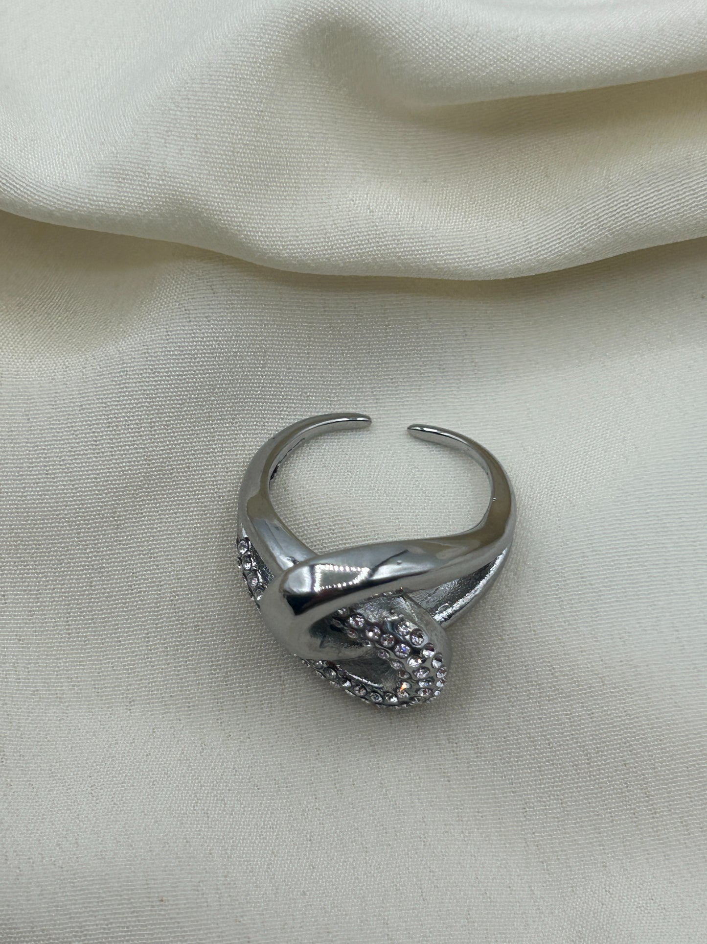 Rhinestone Intertwining Ring Silver