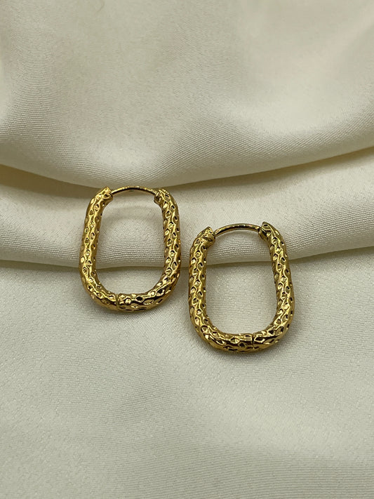 Textured Square Hoops Gold Earrings