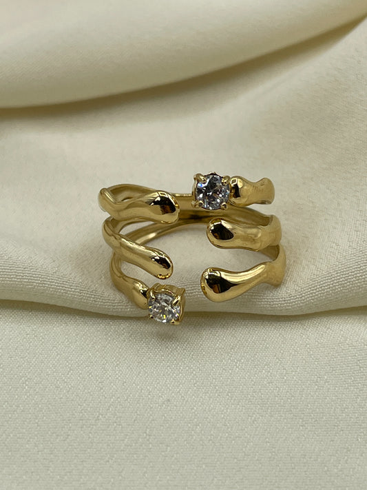 Triple Diamond Open Gold Ring