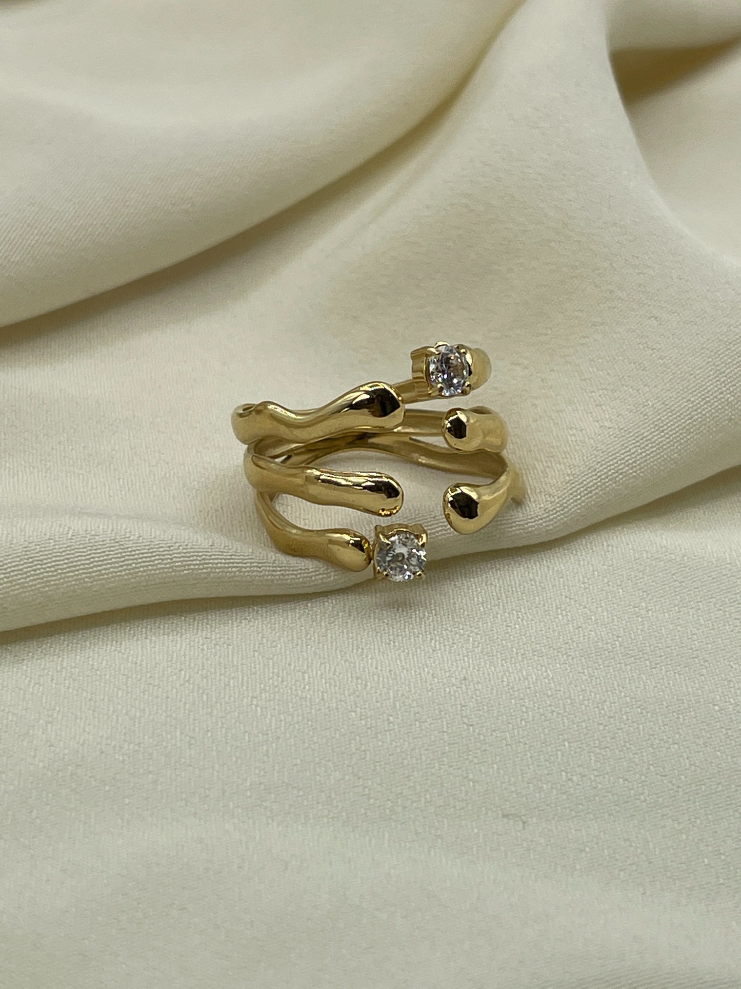 Triple Diamond Open Gold Ring