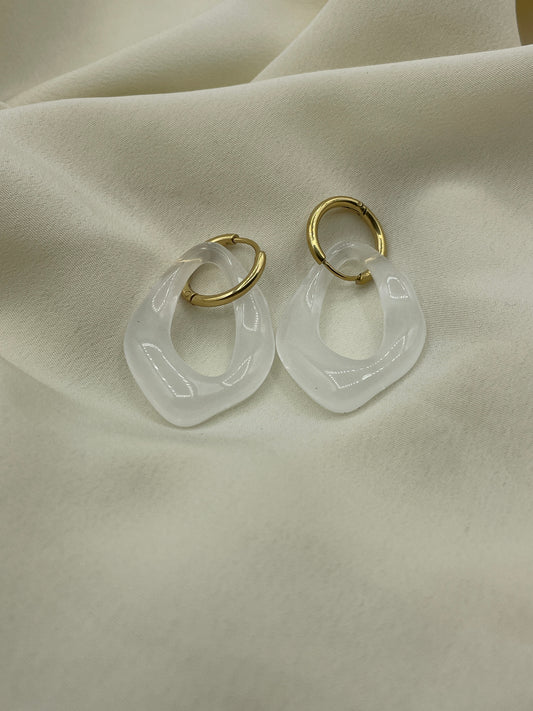 White Pendant Earrings Gold