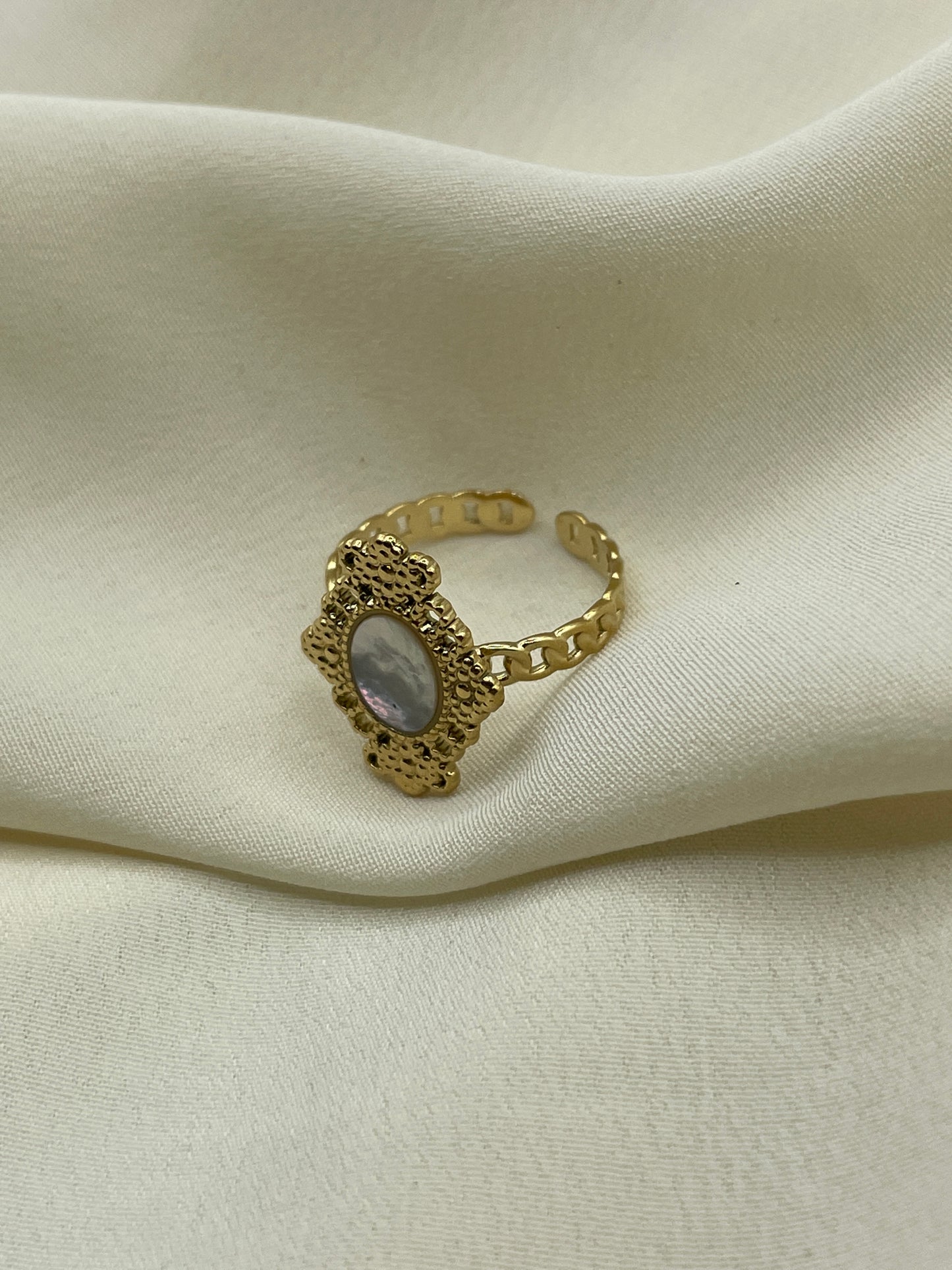 White Framed Stone Ring
